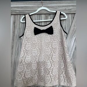 Chic Lace Blouse with Black Bow